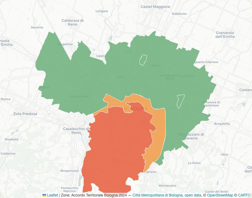 Mappa delle aree del canone concordato a Bologna